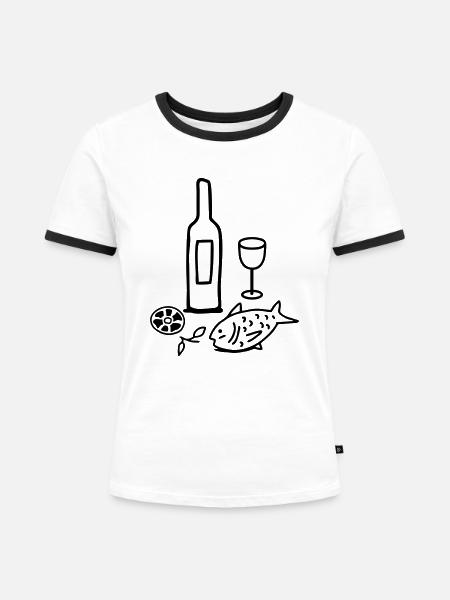 Fisch & Wein - Tapas - Frauen Kontrast-T-Shirt - Weiß/Schwarz
