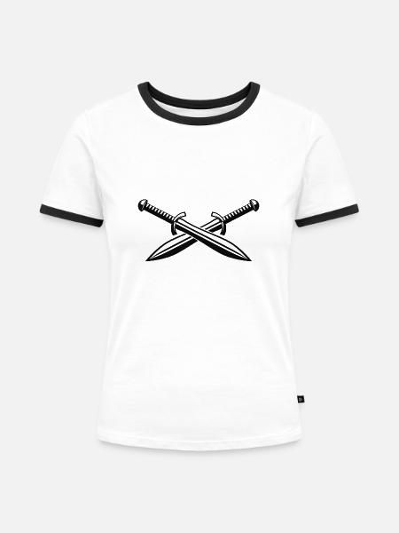 Schwert - Frauen Kontrast-T-Shirt - Weiß/Schwarz