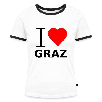 I LOVE GRAZ - Frauen Kontrast-T-Shirt - Weiß/Schwarz - Vorne - Selfina (174cm)
