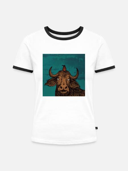 Büffel - Frauen Kontrast-T-Shirt - Weiß/Schwarz