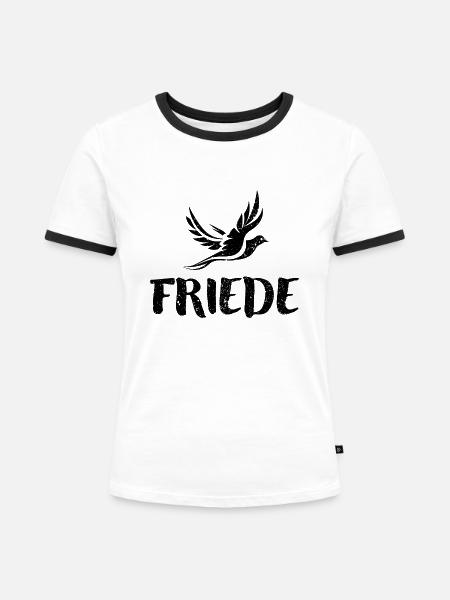 Friede - schwarz - Frauen Kontrast-T-Shirt - Weiß/Schwarz