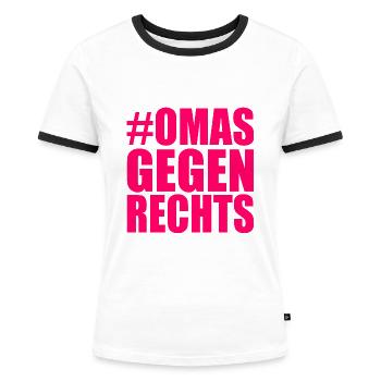 omas gegen rechts - Frauen Kontrast-T-Shirt - Weiß/Schwarz - Vorne - Selfina (174cm)