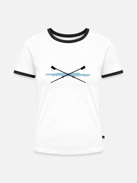 Rudern, Ruderboot und Paddel - Frauen Kontrast-T-Shirt - Weiß/Schwarz