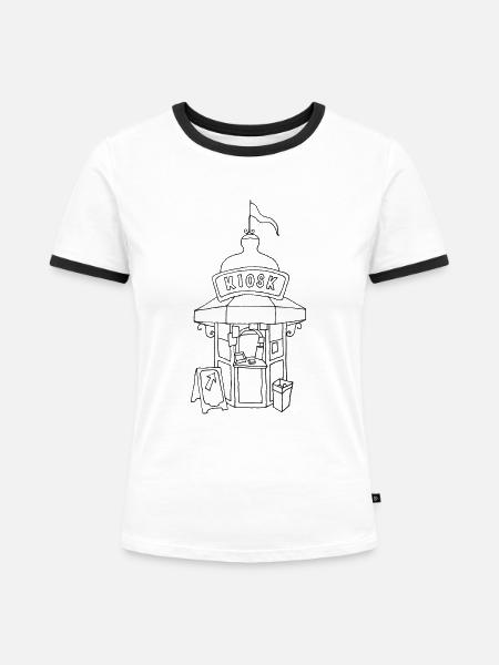 Kiosk in Lissabon - Frauen Kontrast-T-Shirt - Weiß/Schwarz