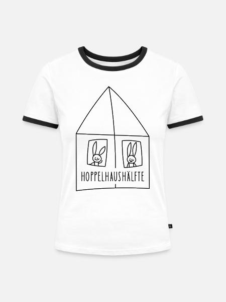 Lustige Hasen im Häuschen - Frauen Kontrast-T-Shirt - Weiß/Schwarz
