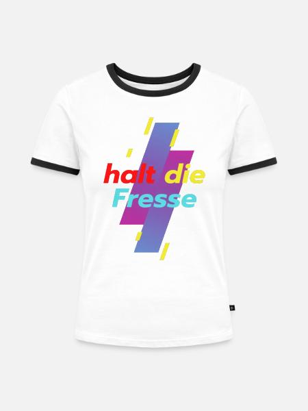 halt die Fresse - Frauen Kontrast-T-Shirt - Weiß/Schwarz