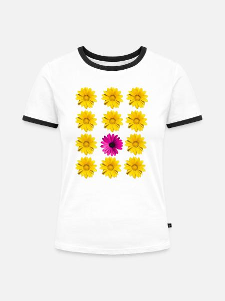 Blüten Blumen Botanik - Frauen Kontrast-T-Shirt - Weiß/Schwarz