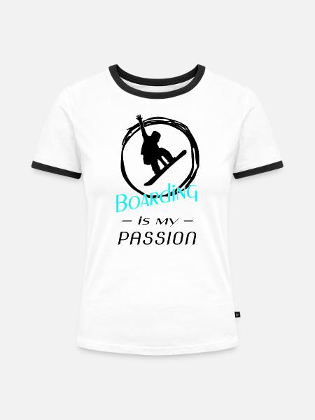 Boarding Snowboarding - Frauen Kontrast-T-Shirt - Weiß/Schwarz