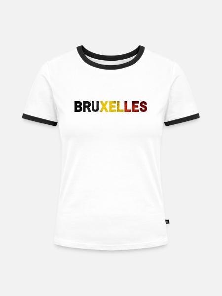 Brüssel - Frauen Kontrast-T-Shirt - Weiß/Schwarz
