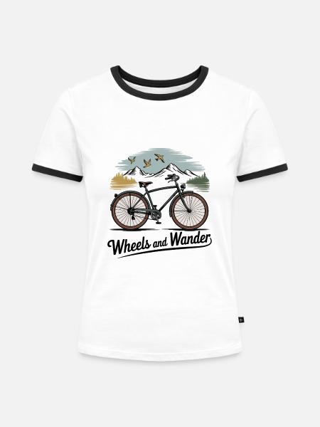 Wheels & Wander – Bergabenteuer - Frauen Kontrast-T-Shirt - Weiß/Schwarz