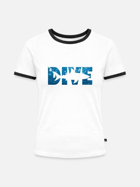 Dive Shark - Frauen Kontrast-T-Shirt - Weiß/Schwarz