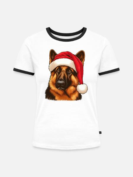Deutscher Schäferhund Heiligabend - Frauen Kontrast-T-Shirt - Weiß/Schwarz