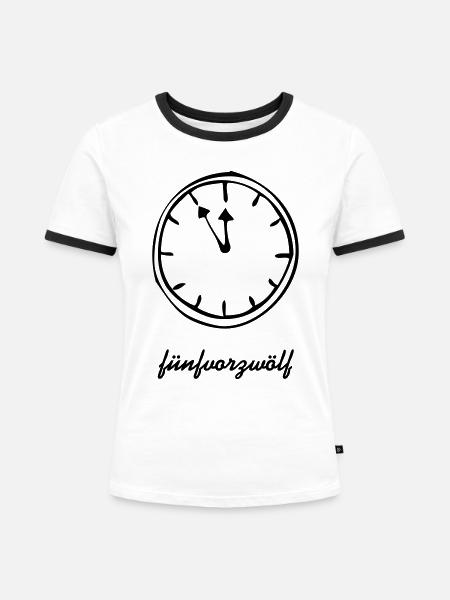Uhr - Frauen Kontrast-T-Shirt - Weiß/Schwarz