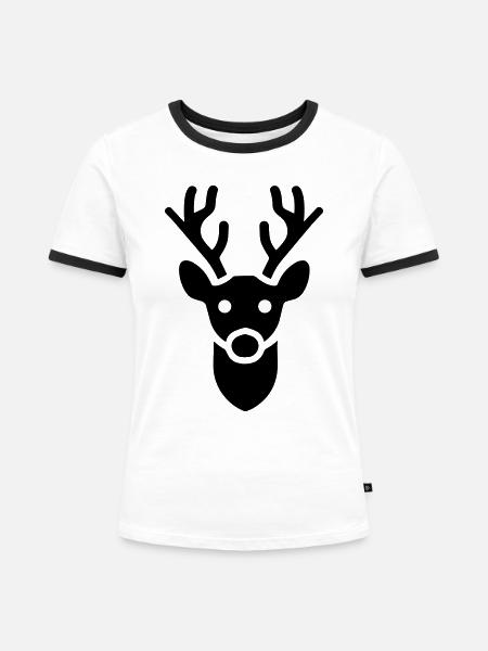Rentier - Frauen Kontrast-T-Shirt - Weiß/Schwarz