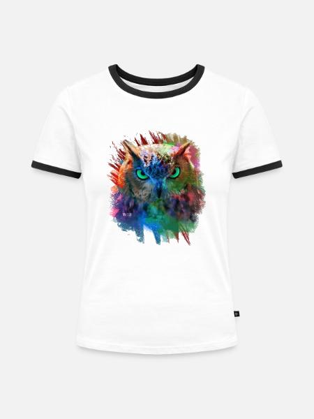 Eule bunt - Frauen Kontrast-T-Shirt - Weiß/Schwarz
