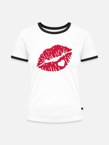 Kuss - Frauen Kontrast-T-Shirt - Weiß/Schwarz