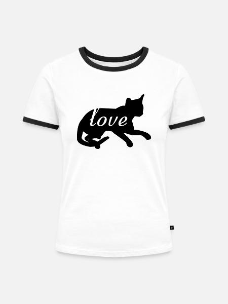 Katzenliebe - Frauen Kontrast-T-Shirt - Weiß/Schwarz