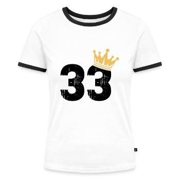 33 Krone 33. Geburtstag 33 Jahre - Frauen Kontrast-T-Shirt - Weiß/Schwarz - Vorne - Selfina (174cm)
