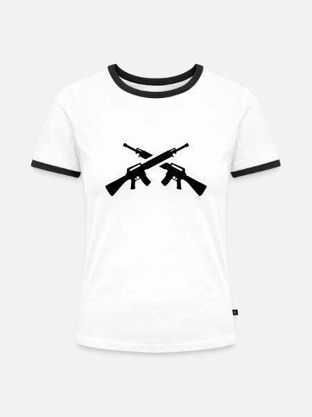 Gewehr - Frauen Kontrast-T-Shirt - Weiß/Schwarz