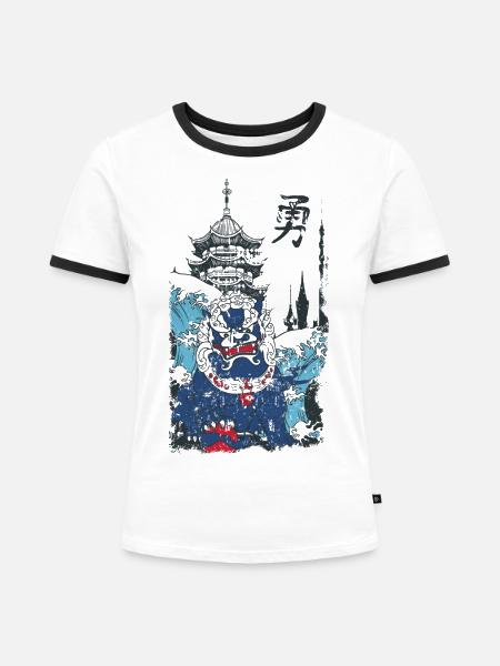 Chinese Monster - Frauen Kontrast-T-Shirt - Weiß/Schwarz