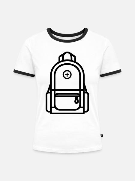 Rucksack - Frauen Kontrast-T-Shirt - Weiß/Schwarz