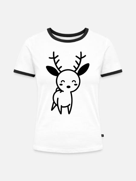 Hirsch - Frauen Kontrast-T-Shirt - Weiß/Schwarz