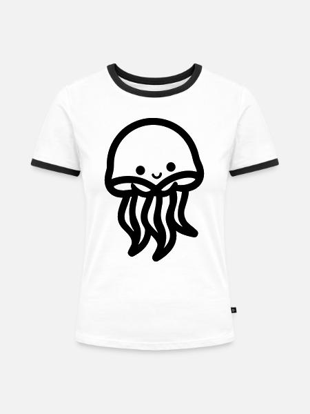 Qualle - Frauen Kontrast-T-Shirt - Weiß/Schwarz