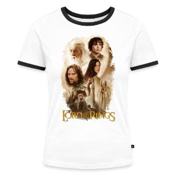 Der Herr Der Ringe Logo Mit Frodo, Gandalf Und Co - Frauen Kontrast-T-Shirt - Weiß/Schwarz - Vorne - Selfina (174cm)