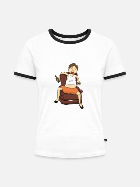 Couch Potato Bier fernsehen - Frauen Kontrast-T-Shirt - Weiß/Schwarz