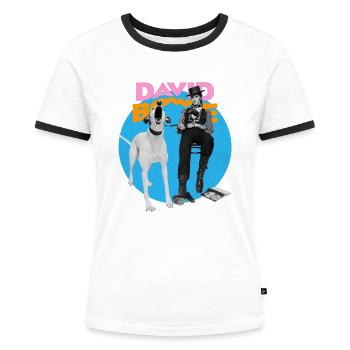 David Bowie Und Hund Max - Frauen Kontrast-T-Shirt - Weiß/Schwarz - Vorne - Selfina (174cm)
