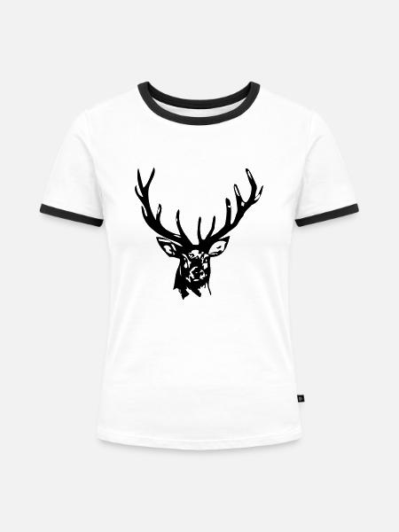 Hirsch - Deer - Frauen Kontrast-T-Shirt - Weiß/Schwarz