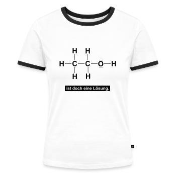 Alkohol Ethanol chemische Formel Lösung C2H5OH - Frauen Kontrast-T-Shirt - Weiß/Schwarz - Vorne - Selfina (174cm)