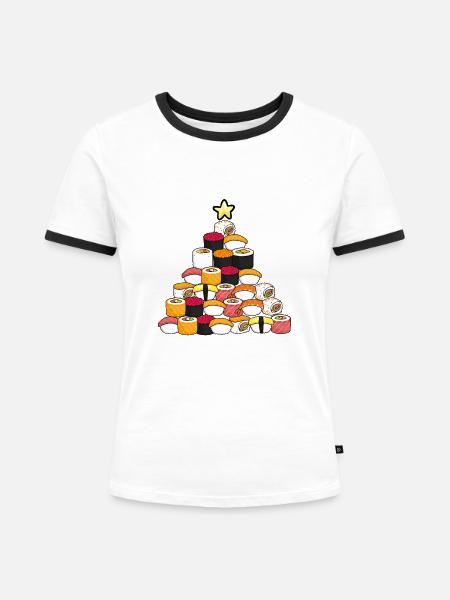 Weißer Weihnachtsbaum Im Sushi-stil - Frauen Kontrast-T-Shirt - Weiß/Schwarz