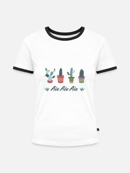 Kaktus - Frauen Kontrast-T-Shirt - Weiß/Schwarz