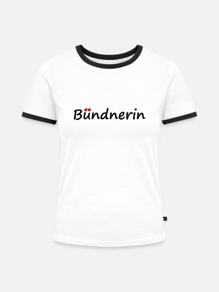Bündnerin - Frauen Kontrast-T-Shirt - Weiß/Schwarz