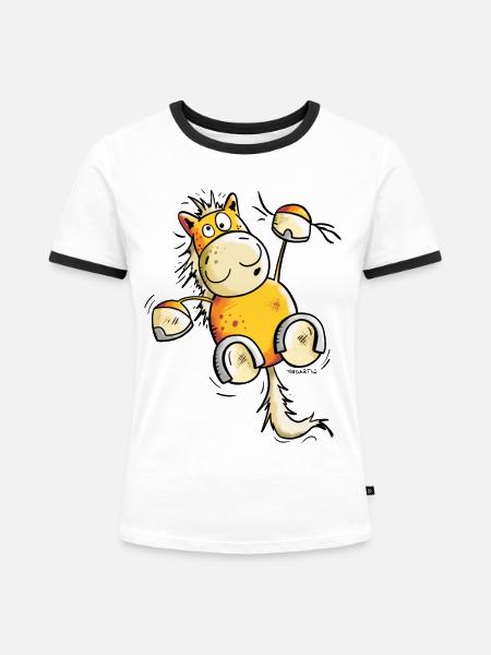 Fuchs Pferd hängt ab - Frauen Kontrast-T-Shirt - Weiß/Schwarz