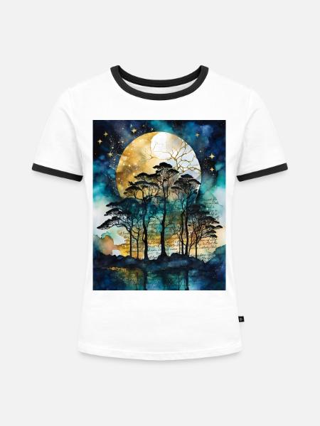 Mondnacht Wald mit Spruch EN - Frauen Kontrast-T-Shirt - Weiß/Schwarz