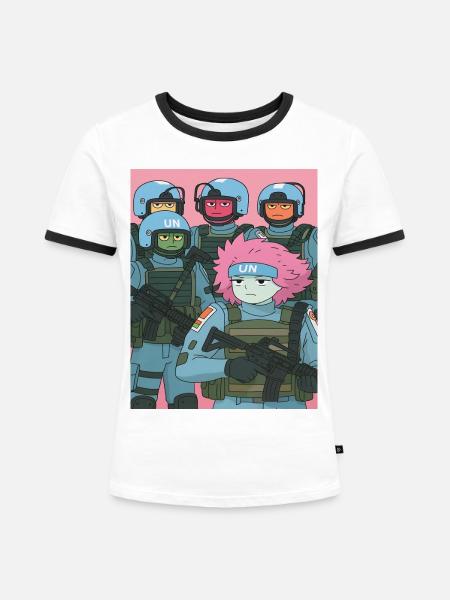 Cartoon Truppe Parodie - Frauen Kontrast-T-Shirt - Weiß/Schwarz