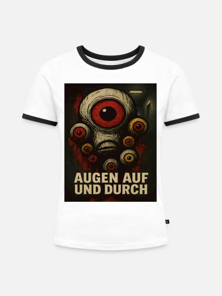 Augen Auf Und Durch Monster - Frauen Kontrast-T-Shirt - Weiß/Schwarz