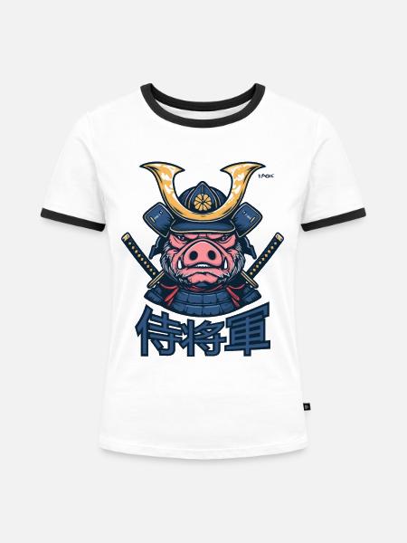 Shogun Samurai Schwein - Frauen Kontrast-T-Shirt - Weiß/Schwarz