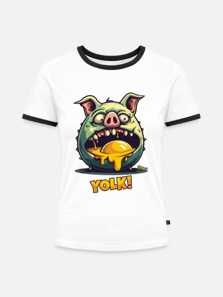 Zombie-Schwein verschlingt Eigelb - Frauen Kontrast-T-Shirt - Weiß/Schwarz