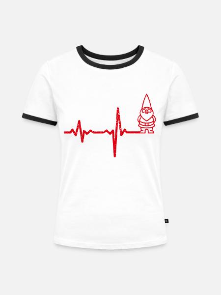Geschenk Heartbeat Gartenzwerg - Frauen Kontrast-T-Shirt - Weiß/Schwarz