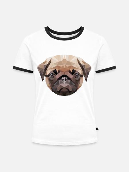 süsser Mops Pug - Frauen Kontrast-T-Shirt - Weiß/Schwarz