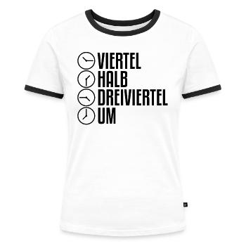 Uhrzeit Ostdeutschland | Ossi Osten Ostdeutsch Uhr - Frauen Kontrast-T-Shirt - Weiß/Schwarz - Vorne - Selfina (174cm)
