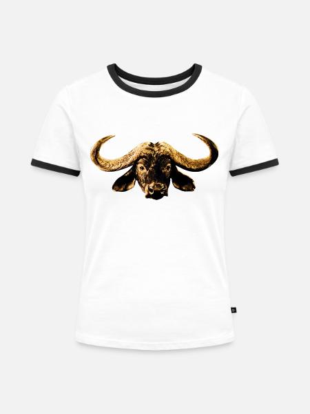 Büffel Tier - Frauen Kontrast-T-Shirt - Weiß/Schwarz