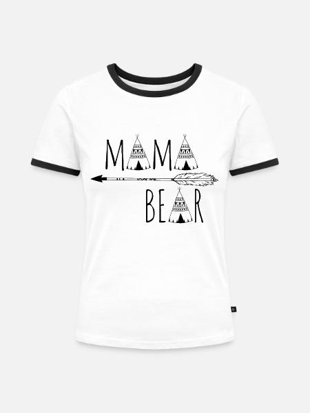 Mama Bär - ethno - Frauen Kontrast-T-Shirt - Weiß/Schwarz