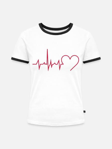 Heartbeat - Frauen Kontrast-T-Shirt - Weiß/Schwarz