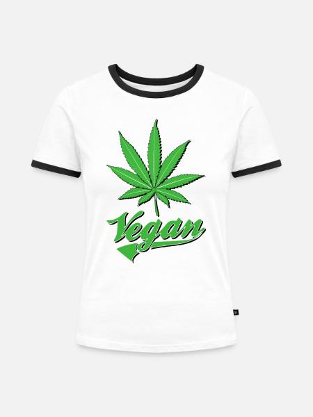VEGAN MARIHUANA - Frauen Kontrast-T-Shirt - Weiß/Schwarz