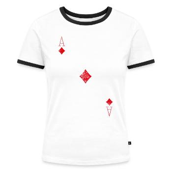as,spielkarte,karneval,rote Karte - Frauen Kontrast-T-Shirt - Weiß/Schwarz - Vorne - Selfina (174cm)