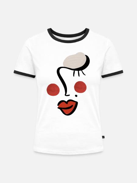 Abstraktes Gesicht einer Frau - Frauen Kontrast-T-Shirt - Weiß/Schwarz